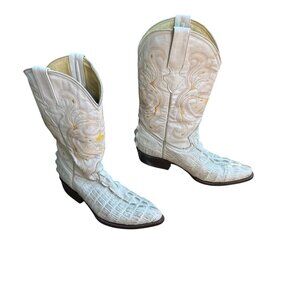 Mexican Cream Western Embossed Crocodile Print Cowboy Boots Size 27.5 US 9.5